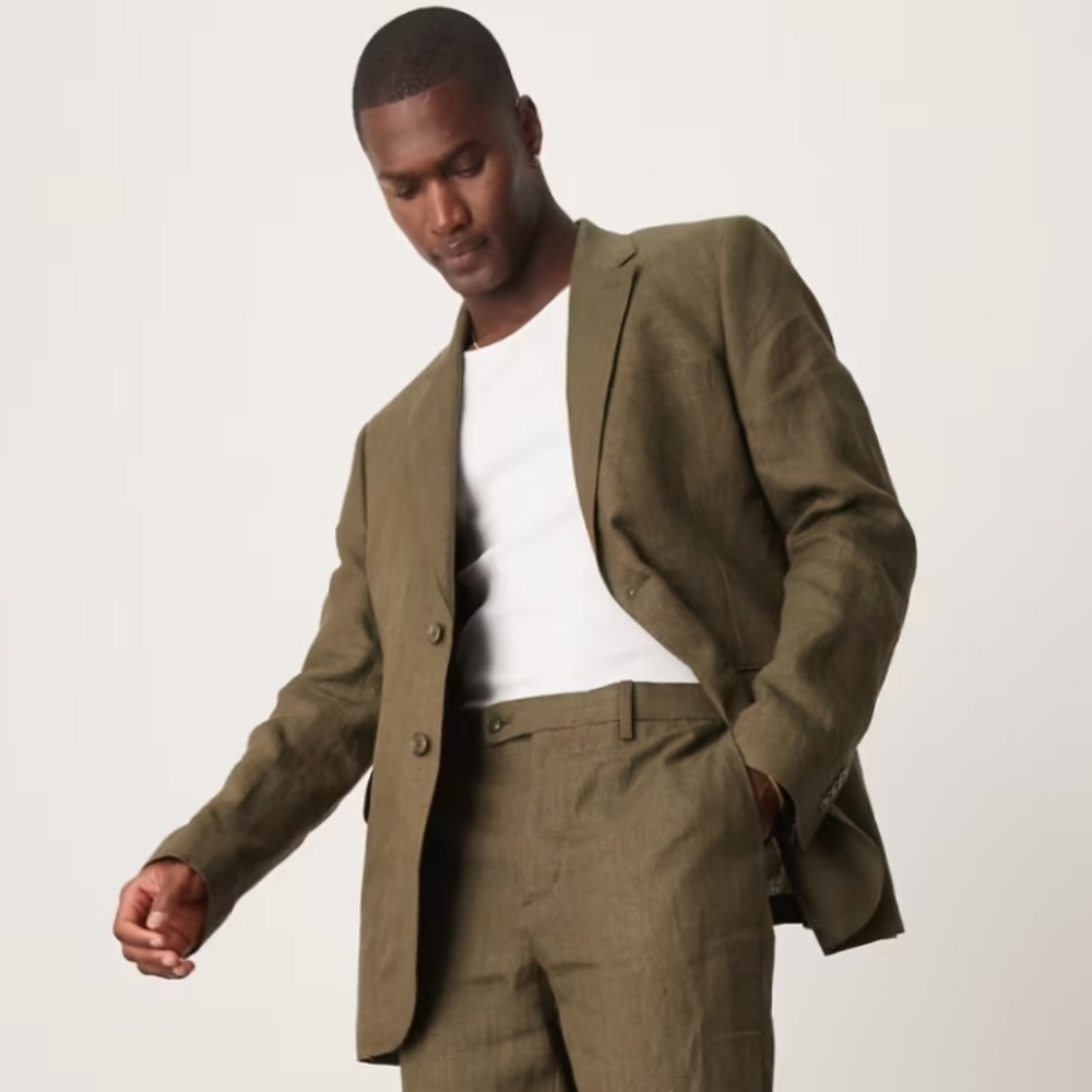 Mango‎ Slim Fit Lyocell & Cotton Blend Sport Coat Sz 42 Khaki